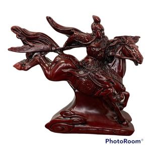 Vintage Red Resin Chinese General Guan Yu God of War On a Galloping Horse Statue